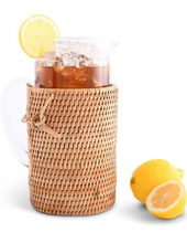 Load image into Gallery viewer, Vagabond House Glass Pitcher with Hand Woven Natural Rattan Cover
