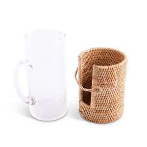 Vagabond House Glass Pitcher with Hand Woven Natural Rattan Cover